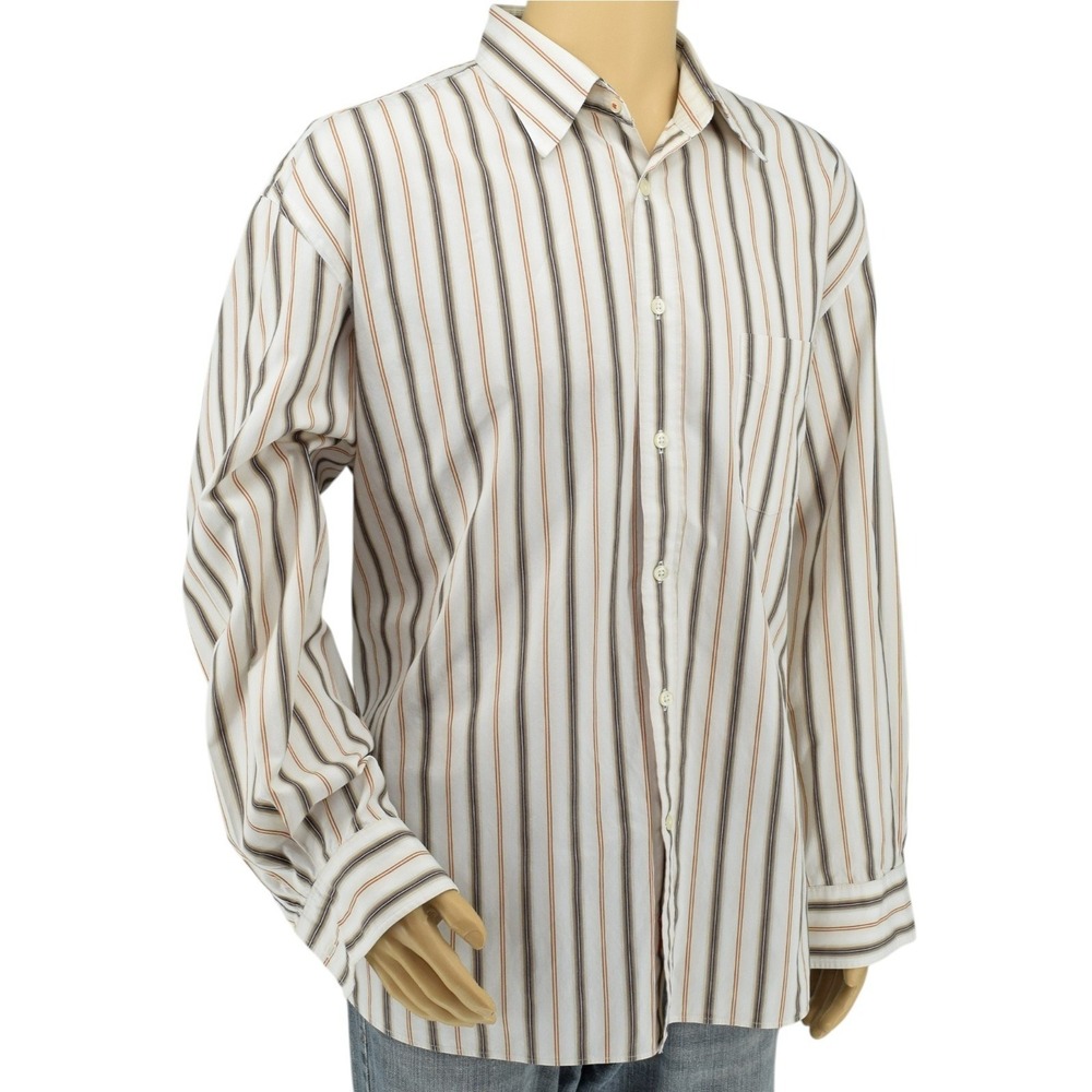 Facconable Jeans XXL 2XL Mens Long Sleeve 100% Cotton Brown Orange Striped Shirt